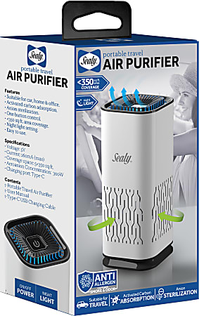 Sealy SL-HW-PF100 Portable Mini Air Purifier, 7"H x 4"W x 3"D, White