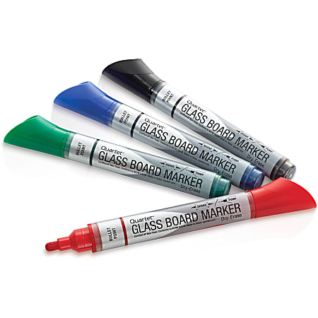 Quartet Premium Glass Board Dry Erase Markers Bullet Tip Assorted Colors 4  Pack Bullet Marker Point Style Black Blue Red Green 4 Pack - Office Depot