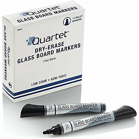 Quartet® Premium Glass Board Dry-Erase Markers, Bullet Tip, Black, Pack Of 12