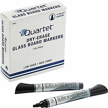 Quartet® Premium Glass Board Dry-Erase Markers, Bullet Tip, Black, Pack Of 12