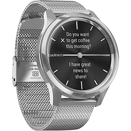 Garmin vÃ&shy;vomove Luxe GPS Watch - Wrist - Touchscreen - Bluetooth - GPS - 120 Hour - Round - 1.65" - Silver Case - Silver Band - Sapphire Crystal Lens, Stainless Steel Bezel - Stainless Steel Case - Water Resistant - Sapphire Crystal