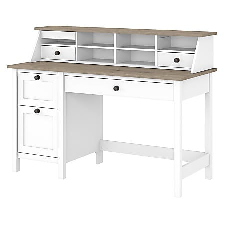Bush Furniture Mayfield 54"W Computer Desk With Drawers And Desktop Organizer, Pure White/Shiplap Gray, Standard Delivery