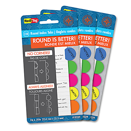 Redi-Tag Round Index Tabs - Multicolor Tab(s) - 3 / Pack