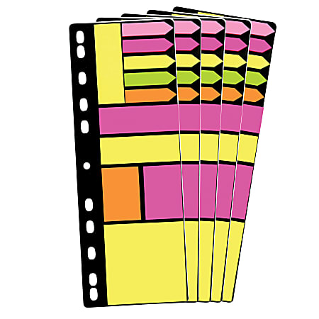 Redi-Tag Ring Binder Note Set - 4" x 12" - Multicolor - Self-adhesive, Removable - 5 / Pack
