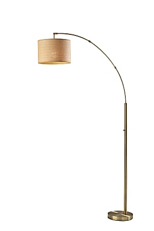 Adesso® Bowery Arc Floor Lamp, 73-1/2"H, Natural/Beige/Antique Brass