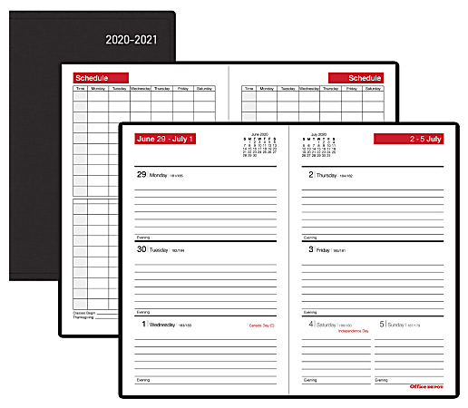 Office Depot® Brand Weekly Academic Planner, 4" x 6-3/8", 30% Recycled, Black, July 2020 to June 2021