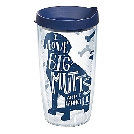 Tervis Project Paws Tumbler With Lid, I Love Big Mutts And I Cannot Lie, 16 Oz, Clear/Navy