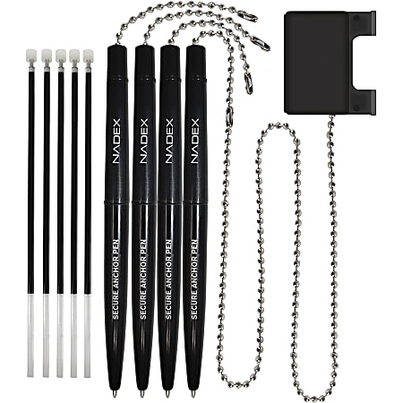 Nadex Coins Ball and Chain Security Pen Set (4 Pens) - Rubber - Black