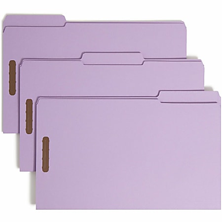 Smead® Colored Top-Tab Fastener File Folders, 8 1/2" x 14", Legal Size, Lavender, Box Of 50 Folders