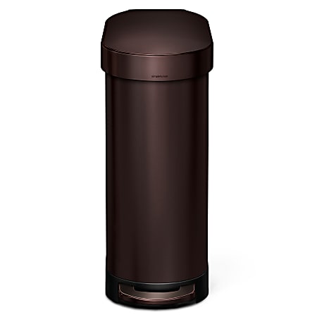 simplehuman Slim Stainless Steel Step Trash Can, With Liner Rim, 11.9 Gallons, Dark Bronze