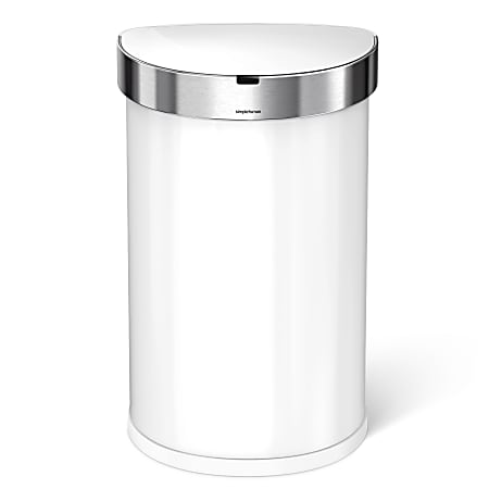 simplehuman Semiround Steel Sensor Trash Can, With Liner Pocket, 12 Gallons, White