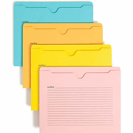 Smead Straight Tab Cut Letter Recycled File Jacket - 8 1/2" x 11" - Aqua, Goldenrod, Pink, Yellow - 10% Recycled - 12 / Pack