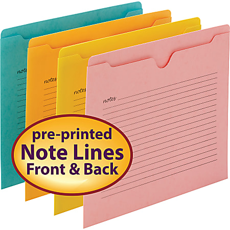 Smead Straight Tab Cut Letter Recycled File Jacket - 8 1/2" x 11" - Aqua, Goldenrod, Pink, Yellow - 10% Recycled - 12 / Pack