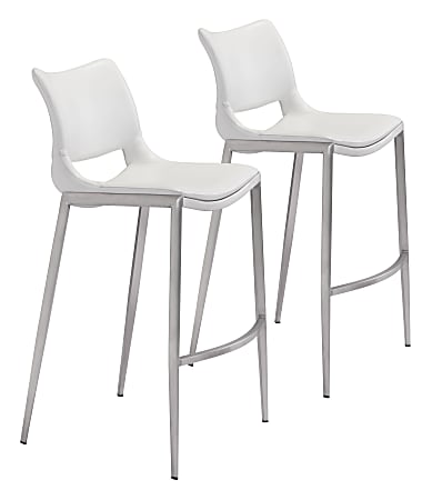Zuo Modern Ace Bar Chairs, White/Silver, Set Of 2 Chairs