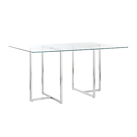 Eurostyle Legend Rectangle Dining Table, 30”H x 48”W x 29”D, Brushed Steel/Clear