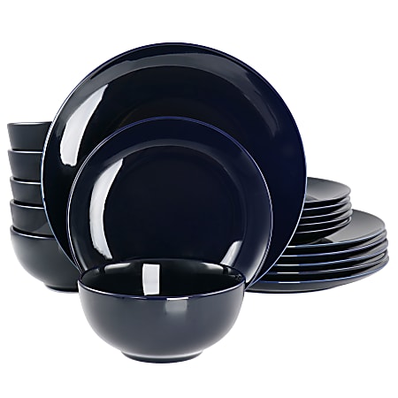 Elama Luna Porcelain Dinnerware Set, Dark Blue, Set Of 18 Pieces