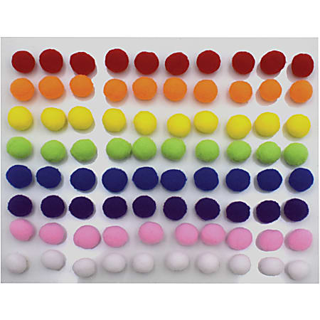 Creativity Street Peel-n-Stick Pom Pons - Project - 11.75" x 1.50"9.25" - 240 / Pack - White, Pink, Purple, Blue, Yellow, Orange, Green, Red - Plush