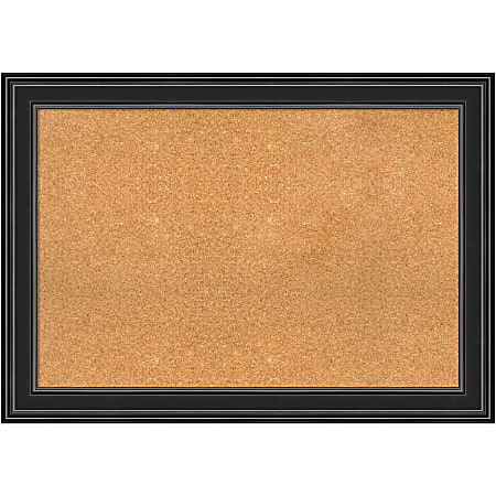 Amanti Art Non-Magnetic Cork Bulletin Board, 42" x 30", Natural, Ridge Black Plastic Frame
