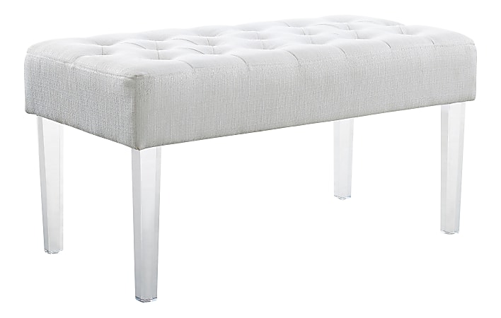 Linon Mia Bench, 18"H x 35"W x 17"D, White/Clear