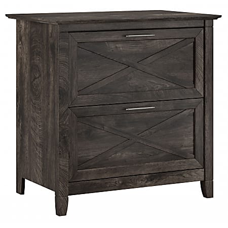 Bush Furniture Key West 30"W x 19-7/8"D Lateral 2-Drawer File Cabinet, Dark Gray Hickory, Standard Delivery