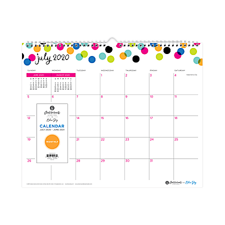 Blue Sky™ Ampersand Academic Monthly Wall Calendar, 15" x 12", Dots, July 2020 to June 2021, 107947-A