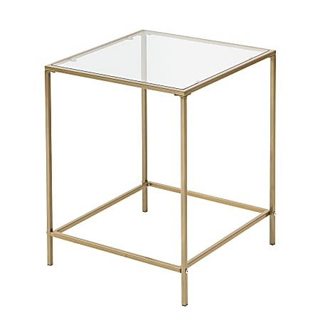 Eurostyle Arvi Square Side Table, 22&rdquo;H x 18&rdquo;W x 18&rdquo;D, Brass/Clear