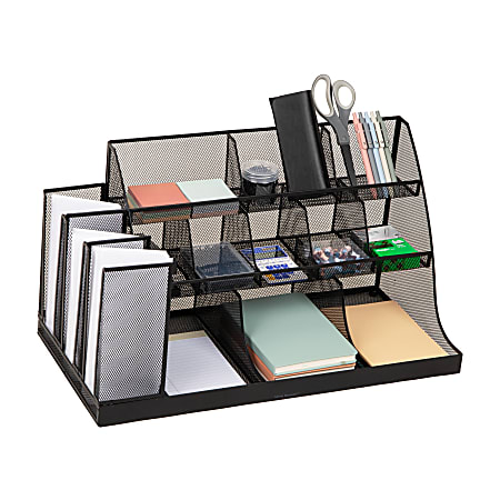 Mind Reader Countertop Organizer, 3-Tier Desktop Storage Rack, 12-1/2"H x 11-1/2"W x 23-3/4"L Black