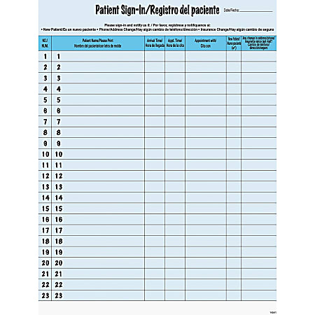 Tabbies Patient Sign-In Label Forms, 8-1/2" x 11", Blue, Pack of 125