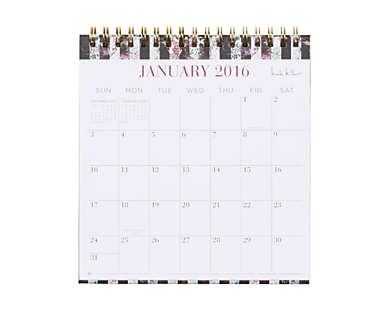 Nicole Miller Monthly Wire-O Desk Pad, 6" x 6 3/8", 50% Recycled, White, Garden, January-December 2016