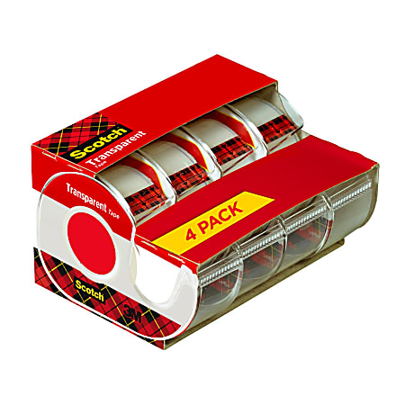 Scotch® Transparent Tape, 4 Tape Rolls with Dispensers, 3/4 in x 850 in, Home Office Supplies and School Supplies for College and Classrooms