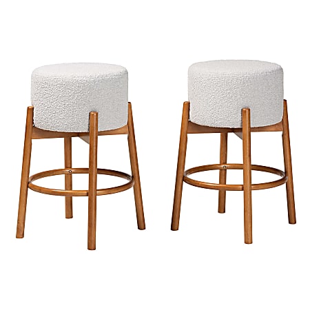 Baxton Studio Olwen Modern Japandi Fabric Bar Stools, Light Gray/Walnut Brown, Set Of 2 Stools