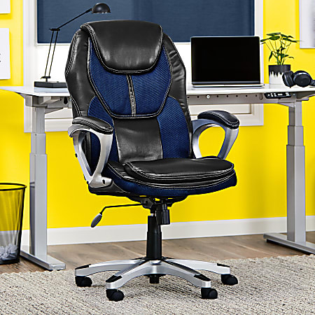 Serta® Amplify Bonded Leather/Mesh High-Back Office Chair, Streamline Blue/Silver