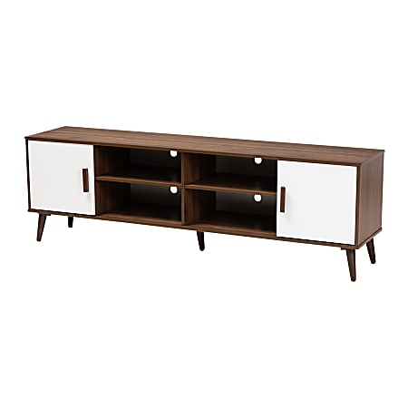 Baxton Studio Mid-Century Modern TV Stand, 21-3/4"H x 72-13/16"W x 15-3/4"D, Walnut/White