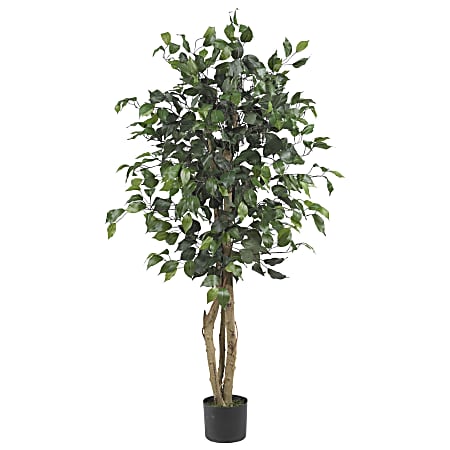 Nearly Natural 4'H Silk Ficus Tree With Plastic Pot, Green/Black
