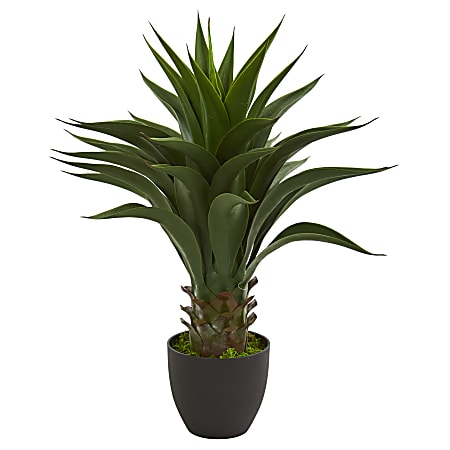 Nearly Natural 28" Artificial Agave Plant With Pot, Green/Black