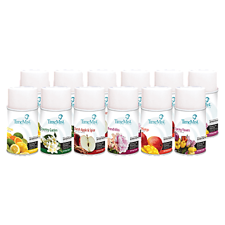 TimeMist® Metered Air Freshener Refills, Assorted Frangrances, 6.6 Oz., Carton Of 12 Cans