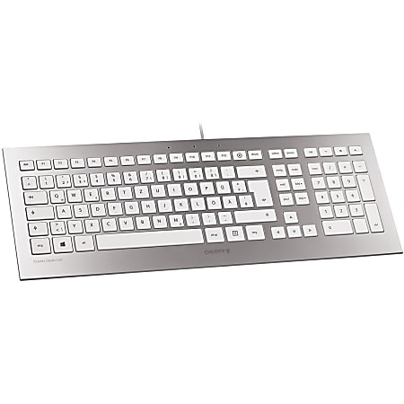 Cherry STRAIT 3.0 Keyboard - Cable Connectivity - USB Interface - English (US) - Compatible with Notebook (PC) - Media Player Hot Key(s) - Silver/White