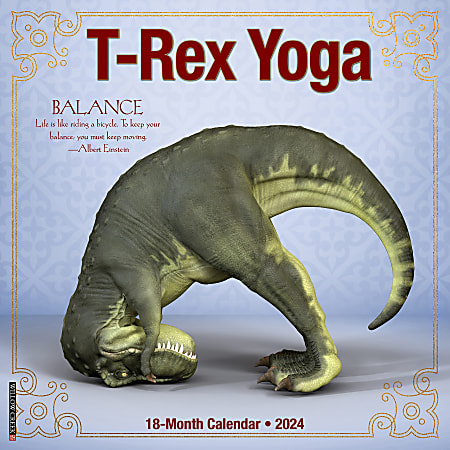 2024 Willow Creek Press Humor & Comics Monthly Wall Calendar, 12" x 12", T-Rex Yoga, January To December