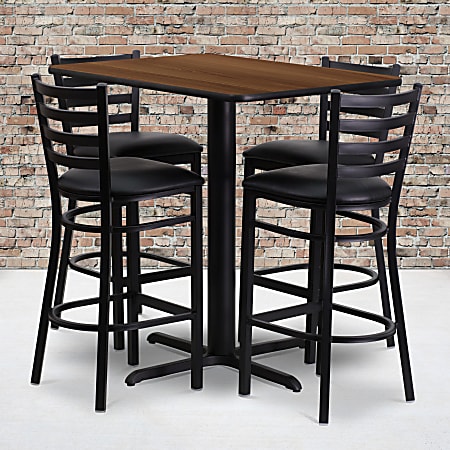 Flash Furniture Rectangle Table And 4 Ladder-Back Bar Stools, 42"H x 24"W x 42"D, Walnut/Black