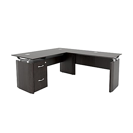 Forward Furniture Diamond 66"W L-Desk, File Pedestal, Appalachian Smoke
