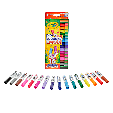 Feutres Lavables CRAYOLA Pip Squeaks - 16 Couleurs, Pointe-tampon Motifs - Pour Enfants Dès 3 Ans, école, Loisirs Créatifs Squeak Markers 64