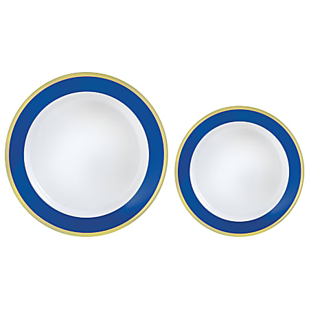 Amscan Round Hot-Stamped Plastic Bordered Plates, Bright Royal