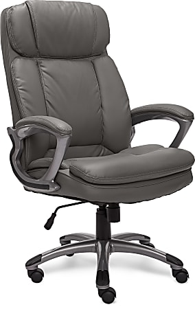 Serta® Big And Tall Ergonomic Bonded Leather High-Back Office Chair, Gray/Silver