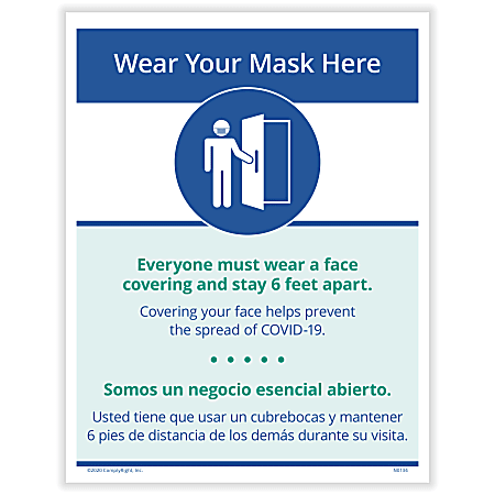 ComplyRight™ Coronavirus And Health Safety Posting Notices, Wear Your Mask Here, English, 8-1/2" x 11", Set Of 3 Notices