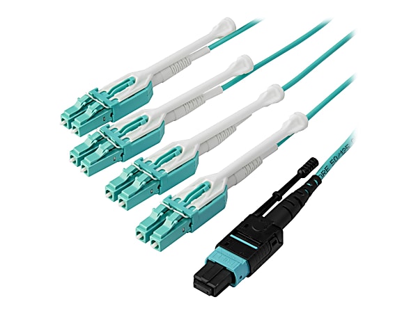 StarTech.com 1m (3ft) MTP(F)/PC to 4x LC/PC Duplex Breakout OM3 Multimode Fiber Optic Cable, 40G, Low Insertion Loss, Fiber Jumper Cord