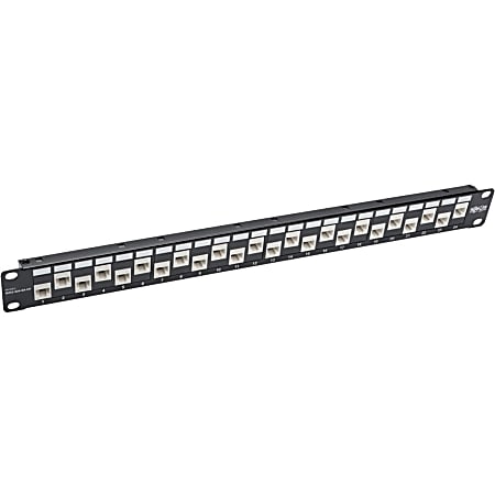 Tripp Lite 24-Port Cat6a Cat6 Cat5e Patch Panel 110 Punchdown Offset 1URM - 24 Port(s) - 24 x RJ-45 - 1U High - Black - 19" Wide - Rack-mountable