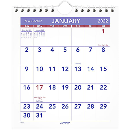 AT-A-GLANCE® Mini Monthly Wall Calendar, 7" x 8", January to December 2022, PM528