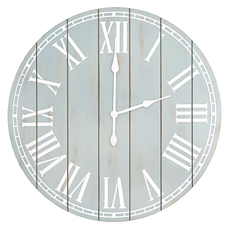 Elegant Designs Wood Plank Rustic Coastal Wall Clock, 23", Light Blue Wash