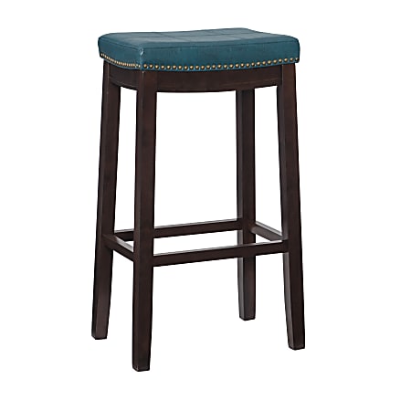 Linon Walker Backless Faux Leather Bar Stool, Dark Brown/Blue