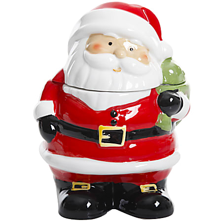 Gibson Home Jovial St. Nick Santa Holiday Cookie Jar, 7-1/2”, Red